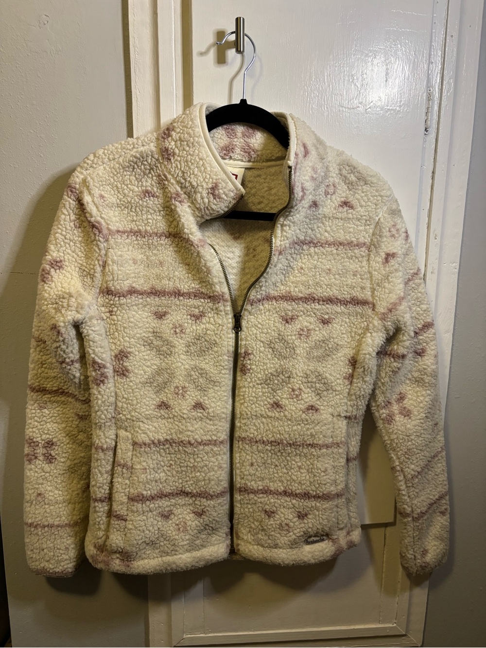 Avalanche Cream Sherpa Zip Jacket with Soft Pink Pattern